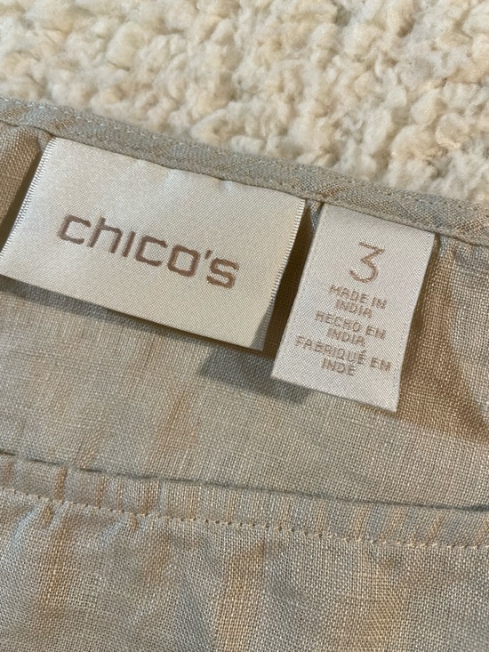 Chico's Tan 100% Linen Lagenlook Relaxed Fit Cana Top Beachy Size 3 /US XL - Picture 3 of 8